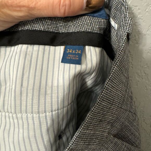Fairlane Trouser Pants Mens 34x34 Slim Fit Gray Microplaid Polyester Viscose - Picture 4 of 5